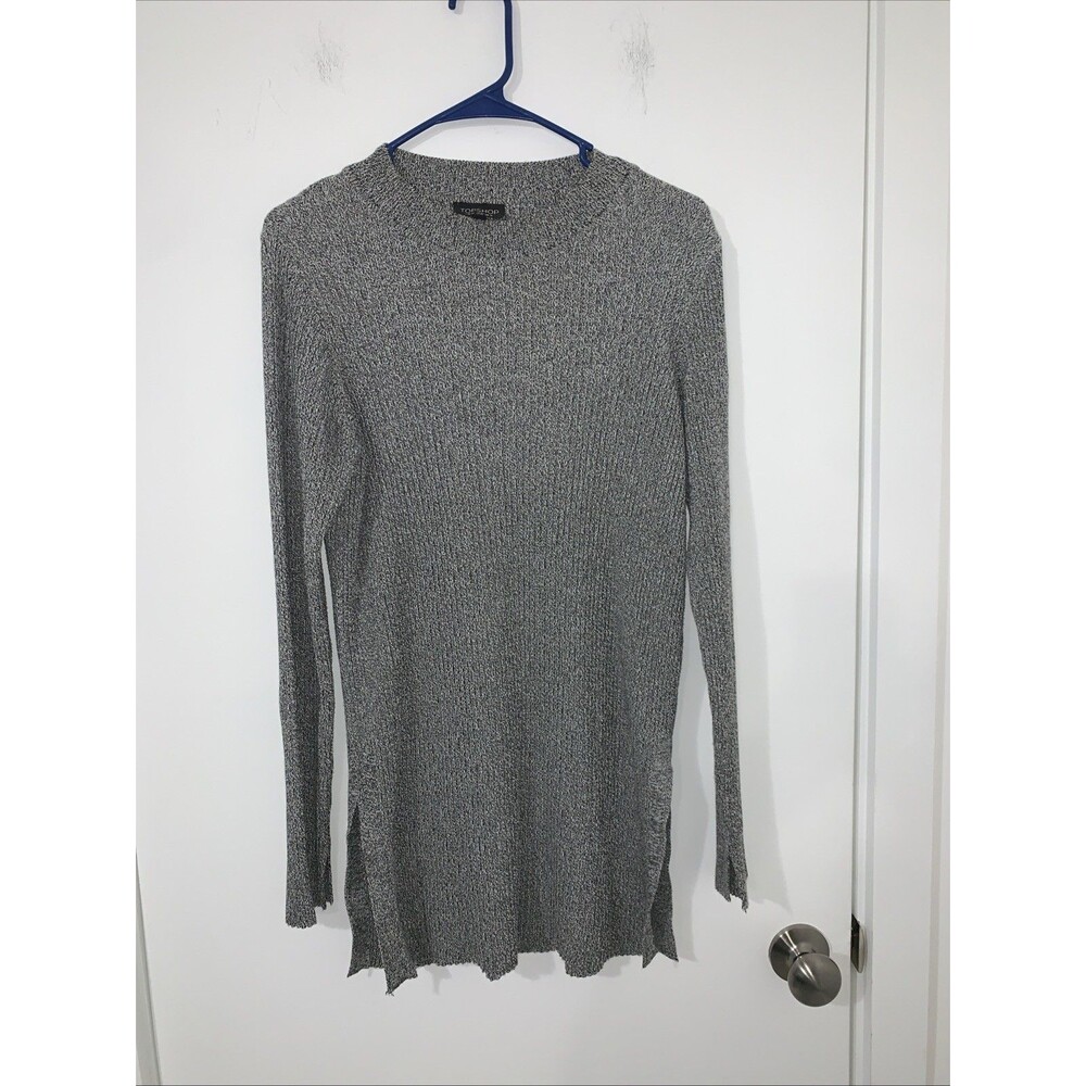 Top‎ Shop Size 10 Women’s Grey Rib Knit Long Sleeve Mock Neck Long Tunic Sweater